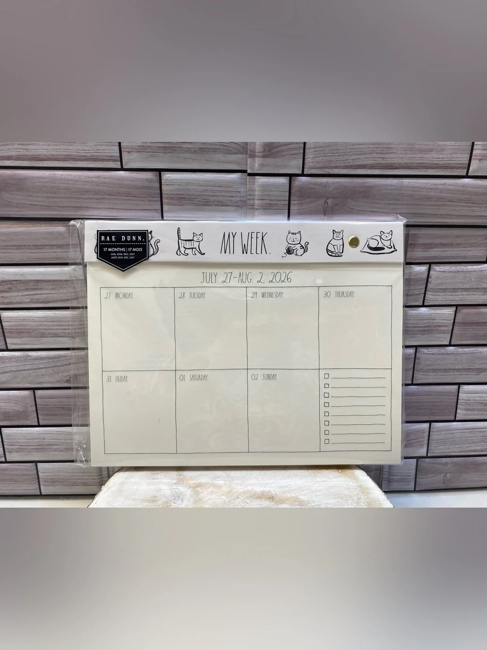 Rae Dunn❤️ “MY WEEK.” 2027 Weekly Desk Calendar 17 Months Cat 11x8.5” NEW